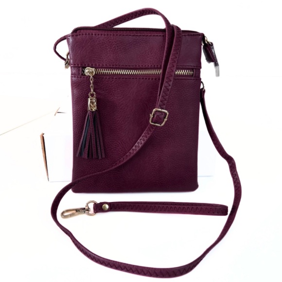 Burgundy Crossbody Purse satchel wristlet - Picture 2 of 6